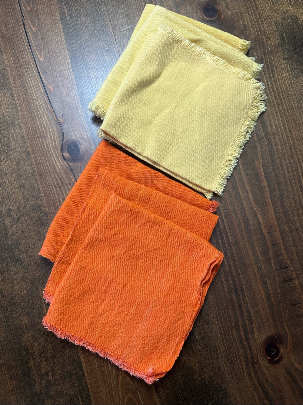 Vintage Orange & Yellow Fringe Cloth Napkins Set of 7 12x12- Groovy